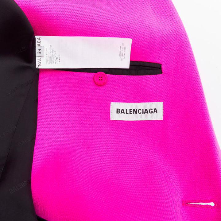 BALENCIAGA hot pink cavalry wool oversized long coat FR34 XS Hailey Beiber