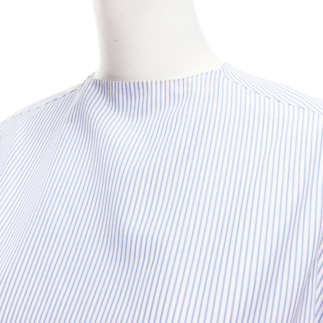MARINE SERRE yellow blue white pinstriped puff sleeve peplum top M