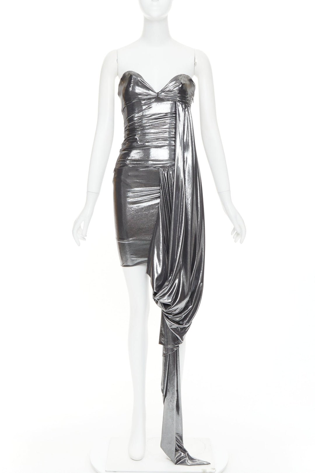 ALEXANDRE VAUTHIER SS2024 Runway metallic silver liquid metal drape dress