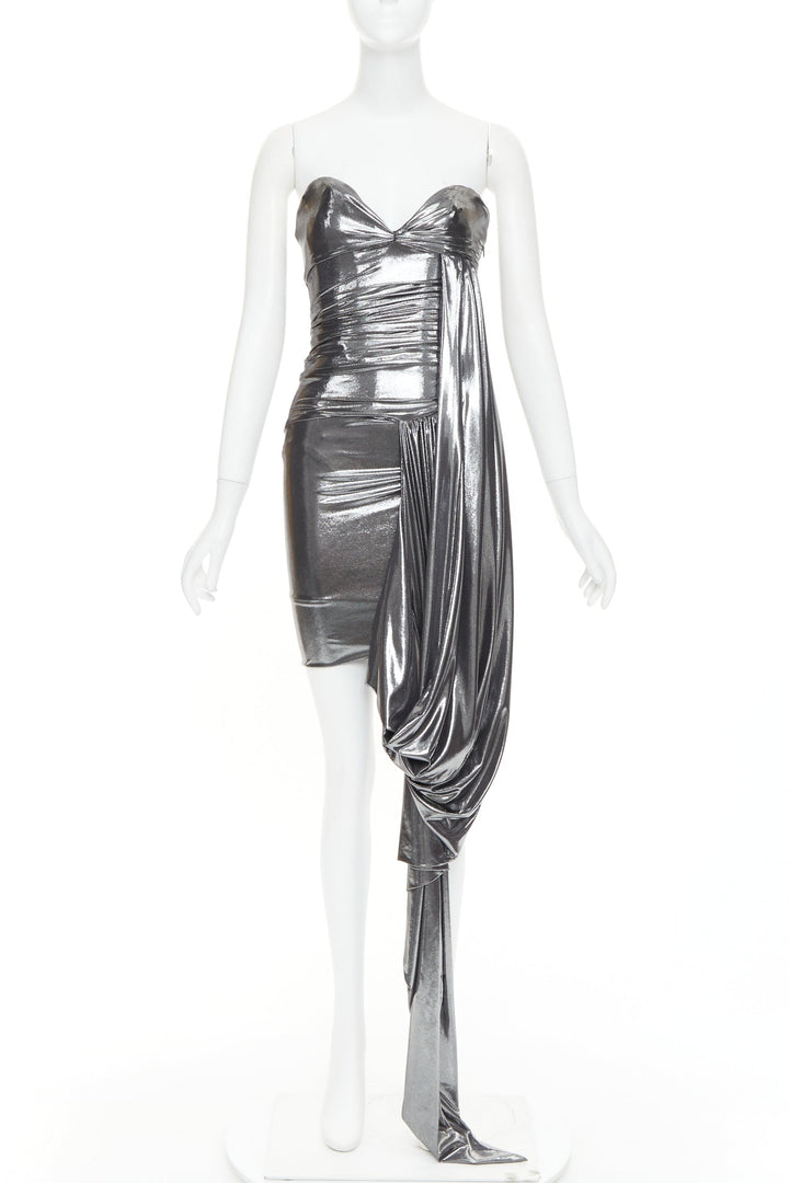 ALEXANDRE VAUTHIER SS2024 Runway metallic silver liquid metal drape dress