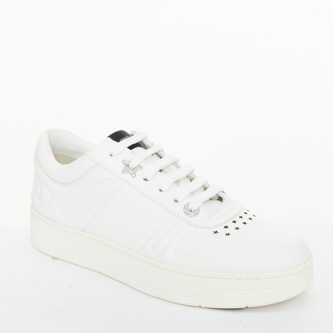 JIMMY CHOO Hawaii Crystal low top calf leather platform white sneakers EU39
