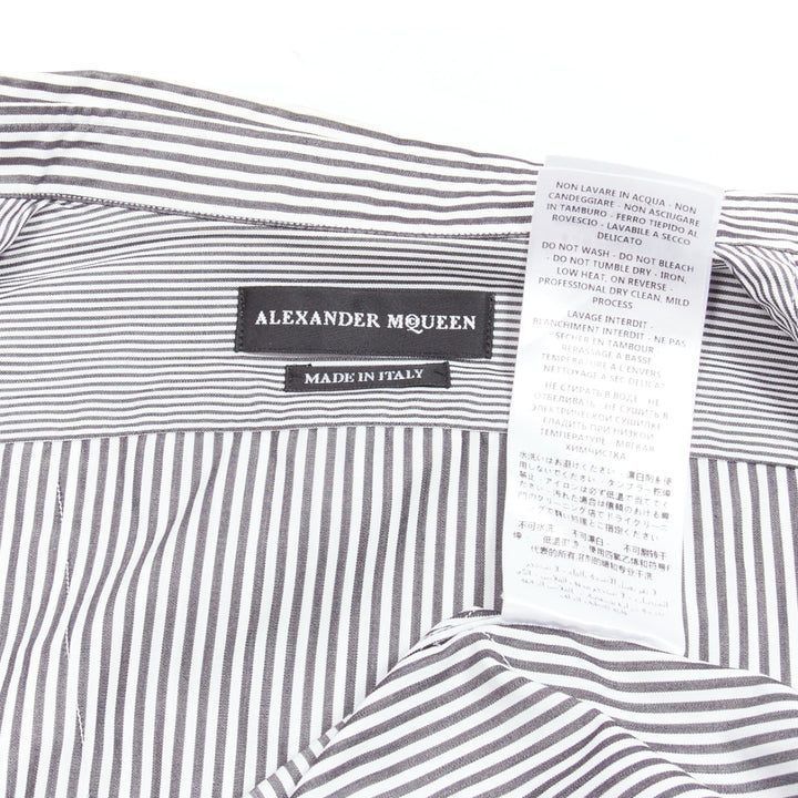 ALEXANDER MCQUEEN grey white cotton mixed stripes patchwork shirt Sz.16 L