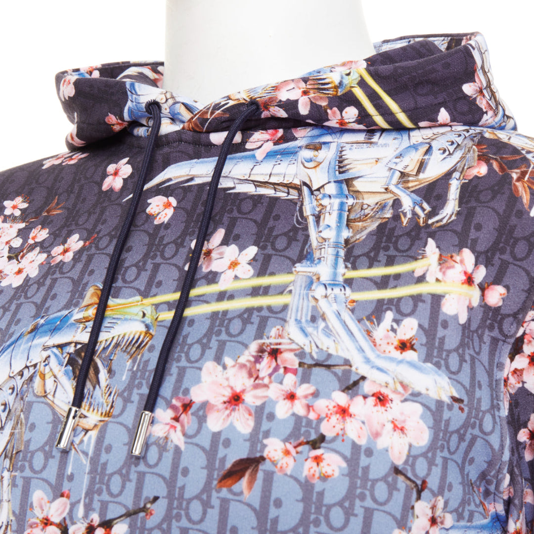 DIOR HOMME 2019 Hajime Sorayama blue blossom dinosaur robot oblique hoodie XS