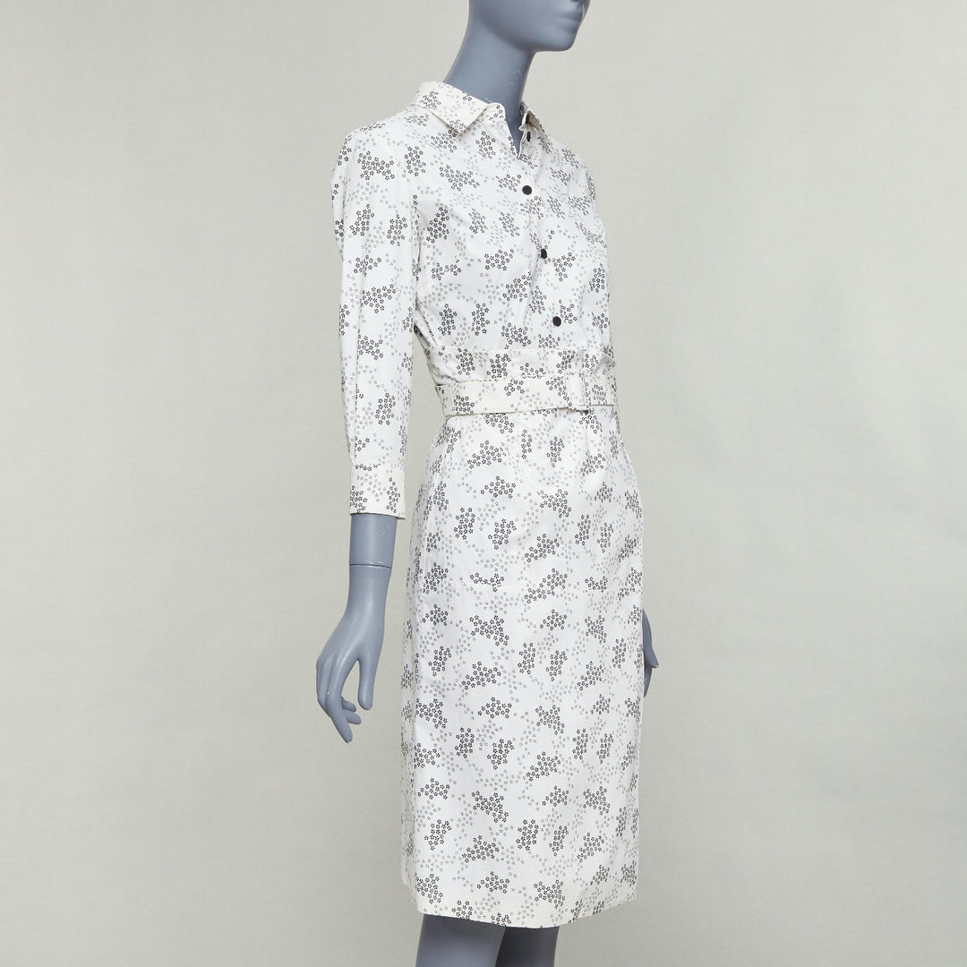 BOTTEGA VENETA cream cotton floral print wrap belted shirt dress IT38 XS