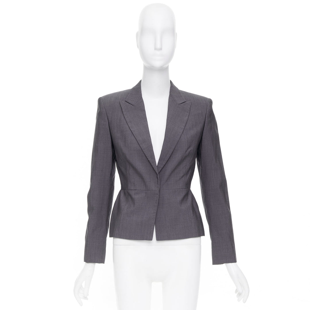 GUCCI Tom Ford 2004 Runway monogram lined grey silk wool single blazer IT38 XS