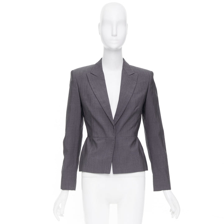 GUCCI Tom Ford 2004 Runway monogram lined grey silk wool single blazer IT38 XS