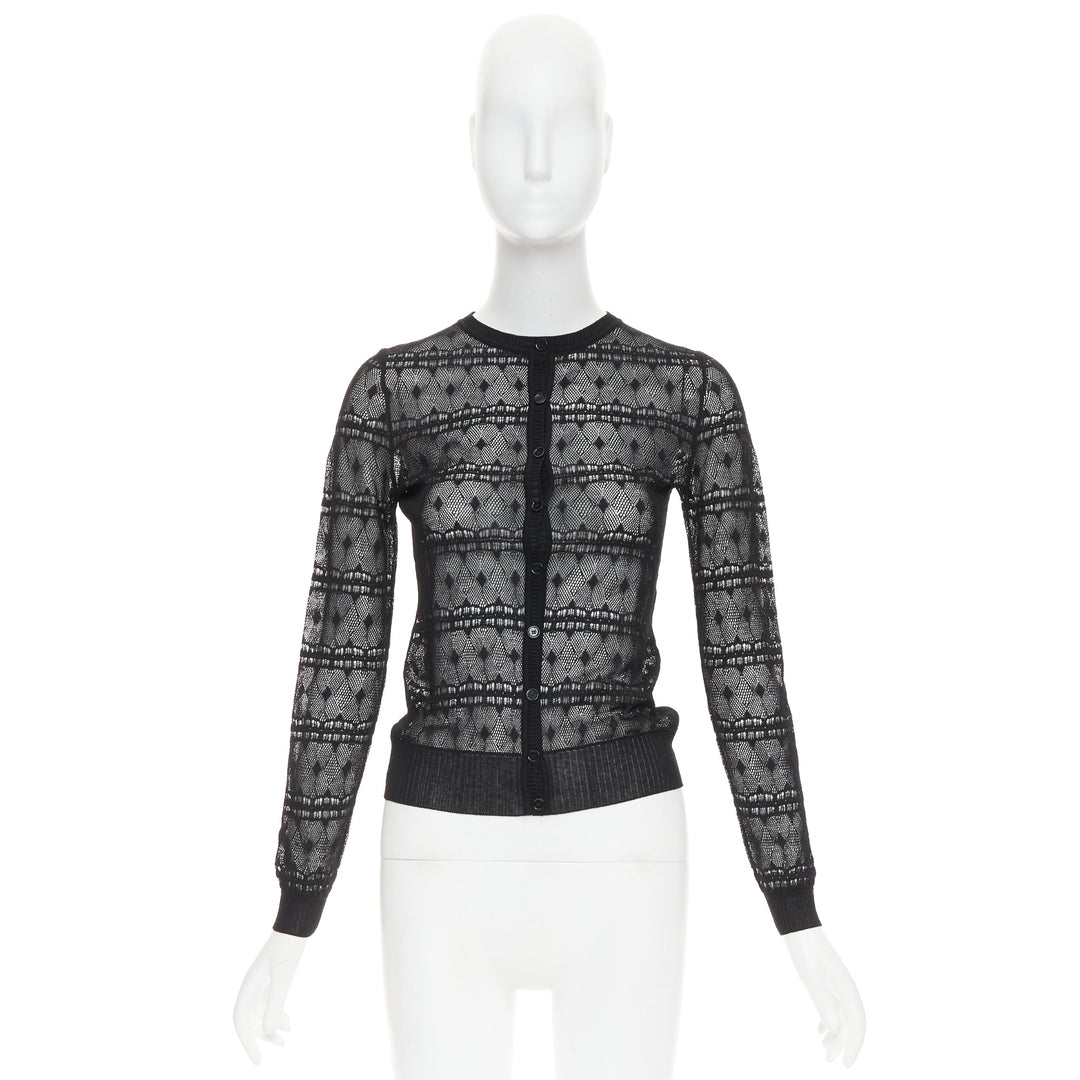 BOTTEGA VENETA black crochet knit button up sheer cardigan IT36 XXS