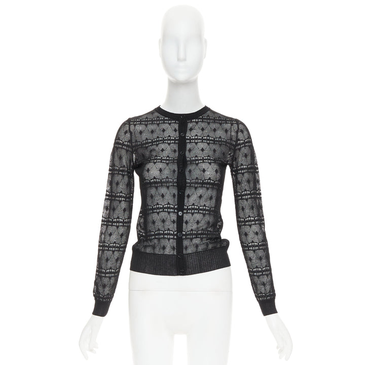 BOTTEGA VENETA black crochet knit button up sheer cardigan IT36 XXS