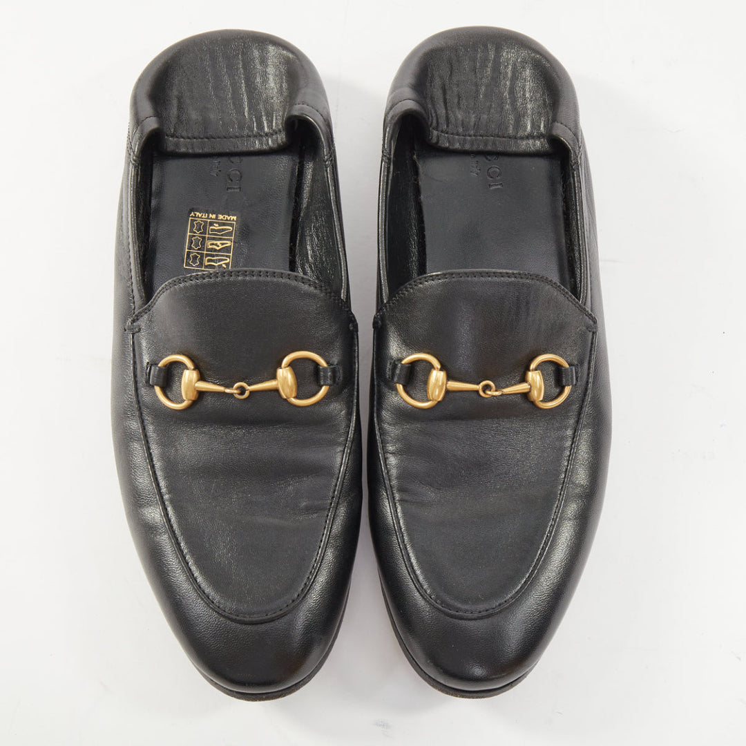 GUCCI 2015 Brixton black leather collapsible heel horsebit loafers EU37.5