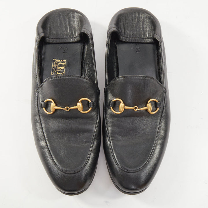 GUCCI 2015 Brixton black leather collapsible heel horsebit loafers EU37.5