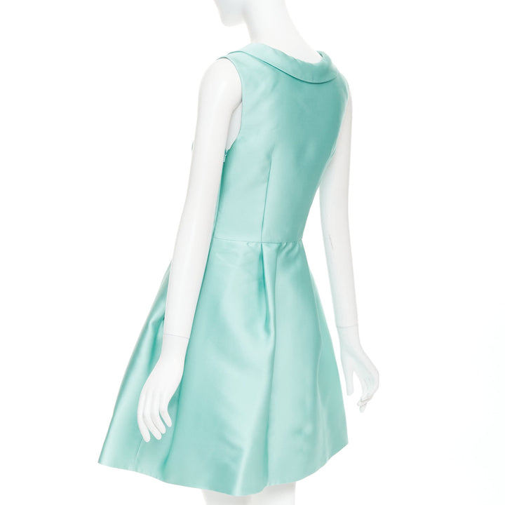 ROCHAS RCA421A mint green silk satin peter pan collar skater dress IT42 M