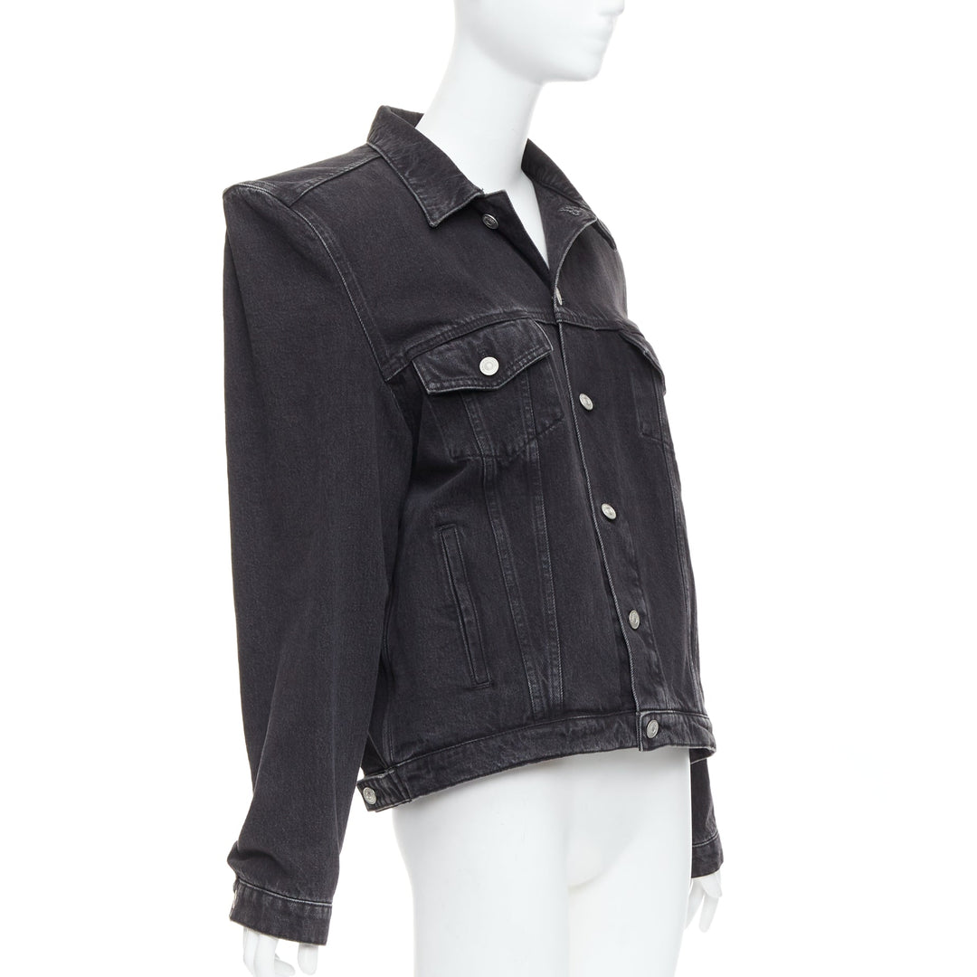 BALENCIAGA Demna grey washed denim power shoulder boxy jacket FR38