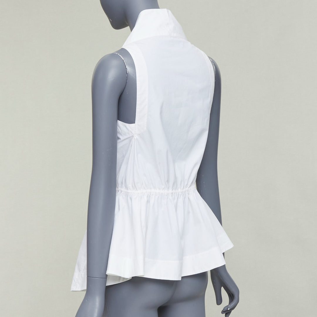 ALAIA off white cotton drawstring tie waist halter shirt top FR36 S