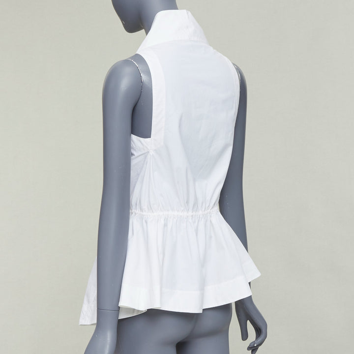 ALAIA off white cotton drawstring tie waist halter shirt top FR36 S