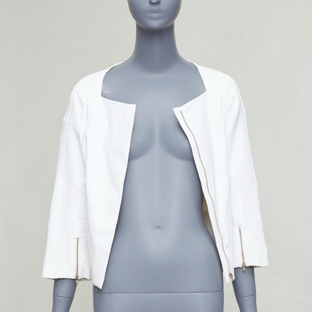 CHLOE white cotton batwing square collar zip cuff crop jacket FR36 S