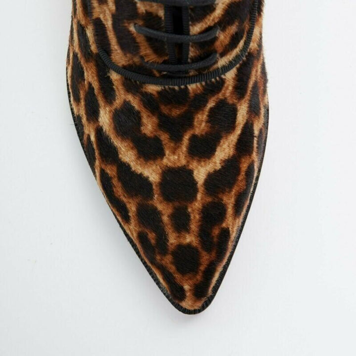 CHRISTIAN LOUBOUTIN Zazou leopard print calfksin point toe laced brogue EU36