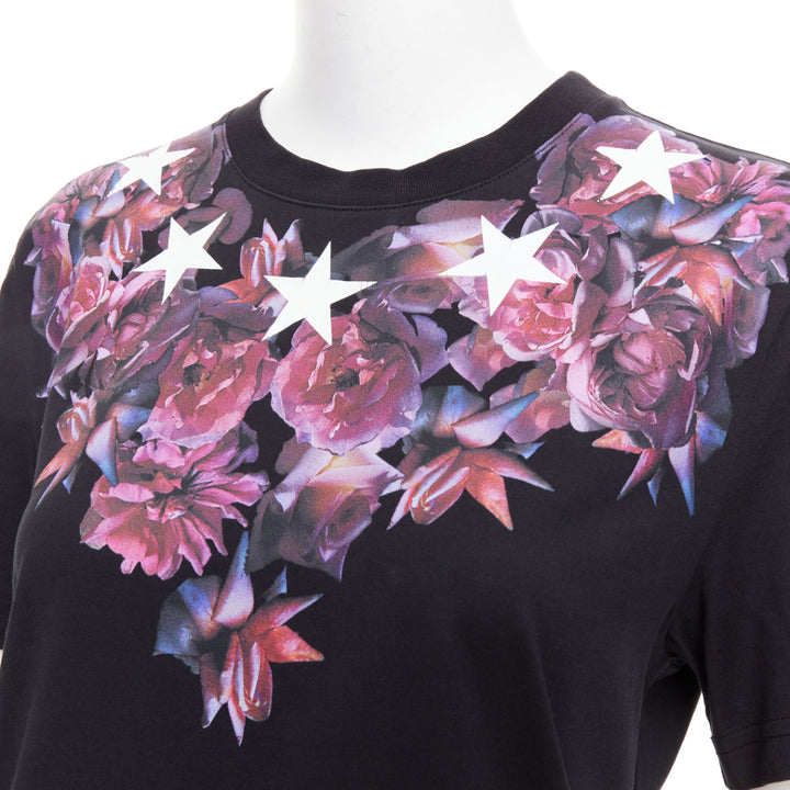 GIVENCHY Riccardo Tisci purple flower white star black tshirt XS