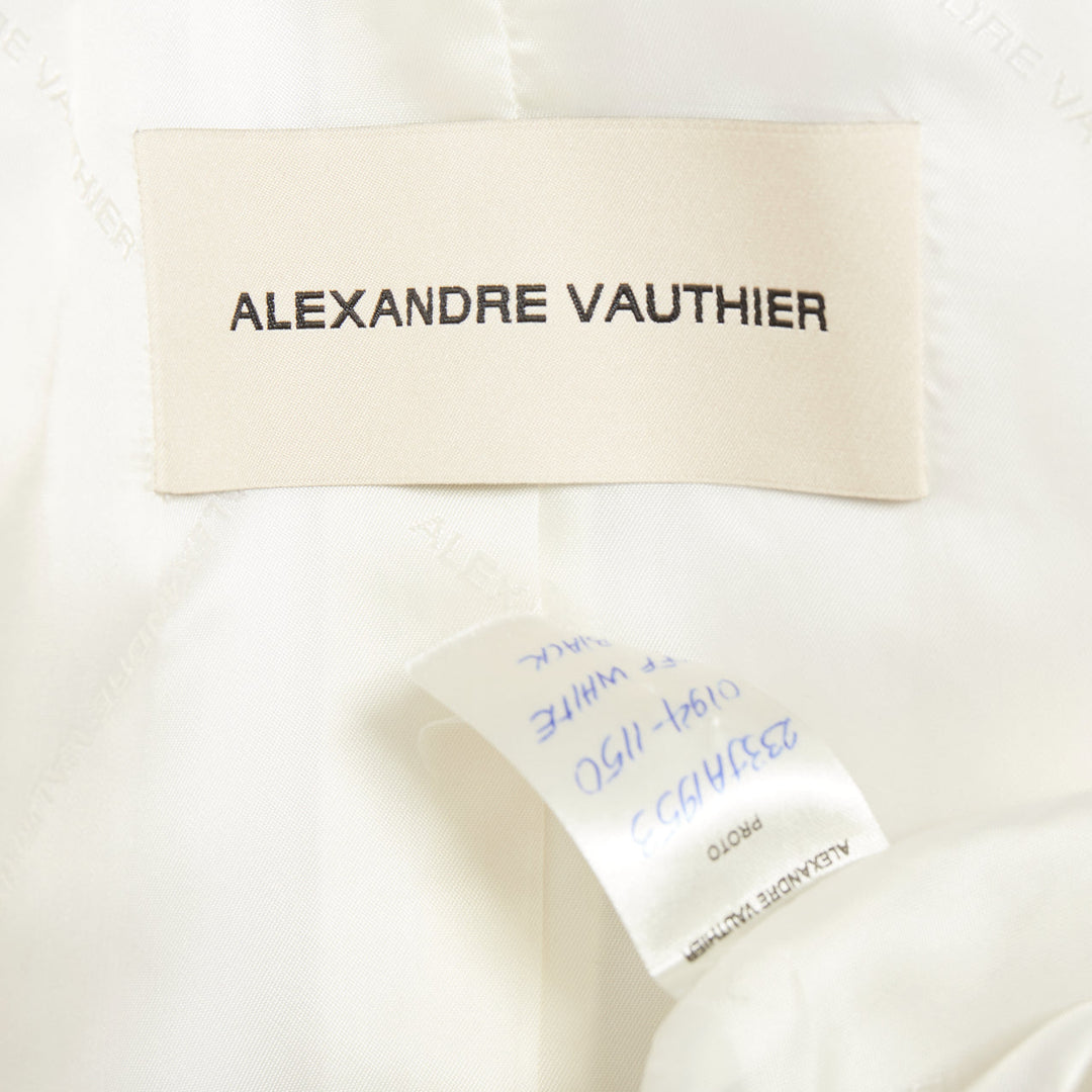 ALEXANDRE VAUTHIER off white black satin lapel double breasted tuxedo jacket