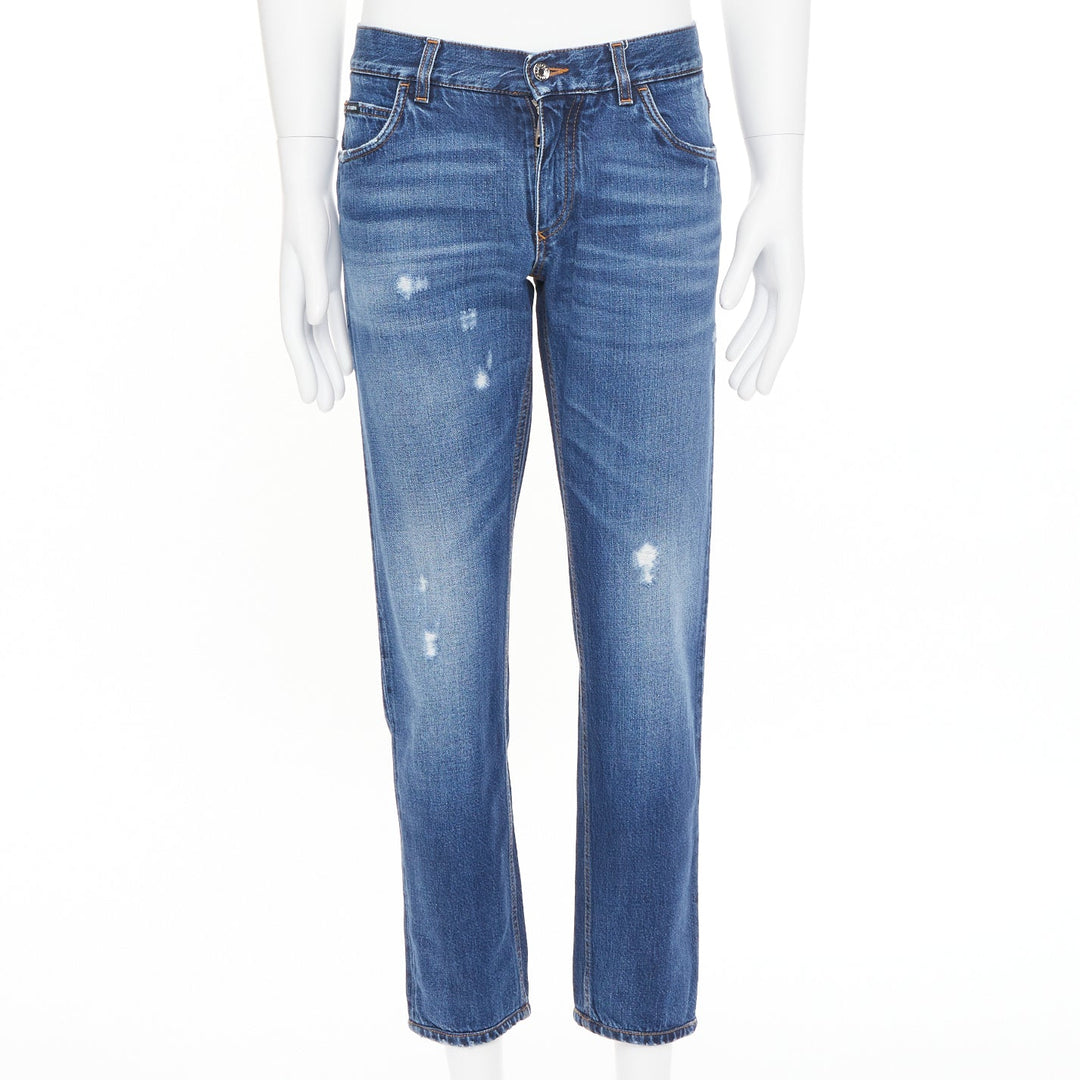 DOLCE GABBANA Martini mid blue distressed cotton denim jeans IT48 M