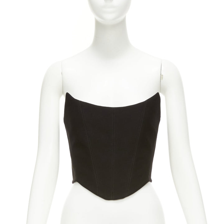 ROZIE black pointed neckline boned cropped corset bustier top FR34 XS