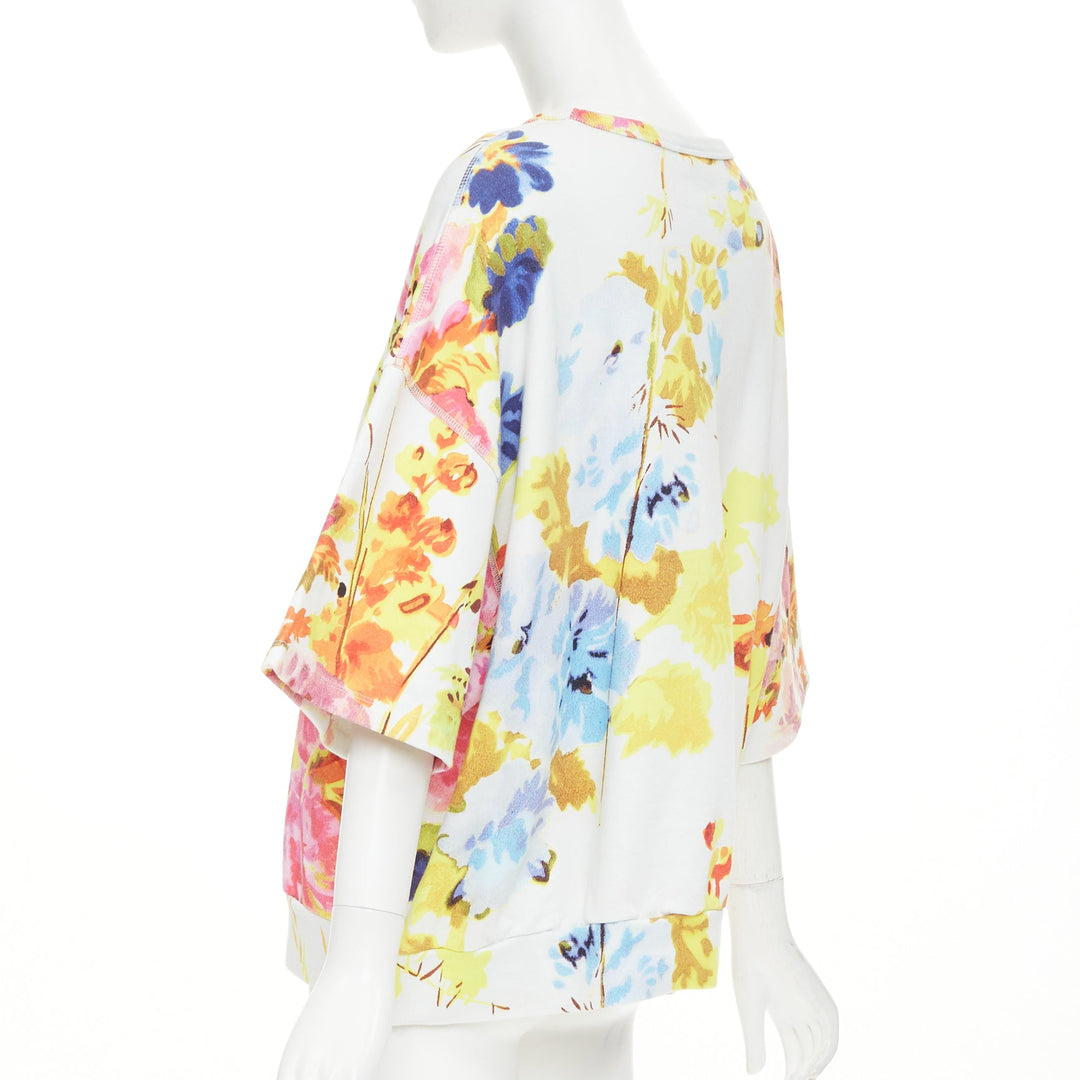 DRIES VAN NOTEN Helovi Ecru floral graphic wide elbow sleeve cotton sweatshirt M