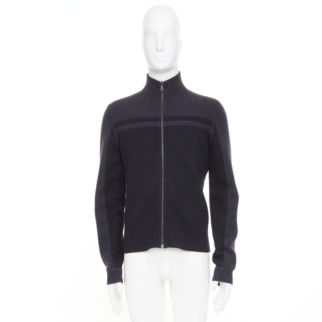 PRADA 2010 panel two tone stripe mock neck zip knit cardigan sweater jacket M