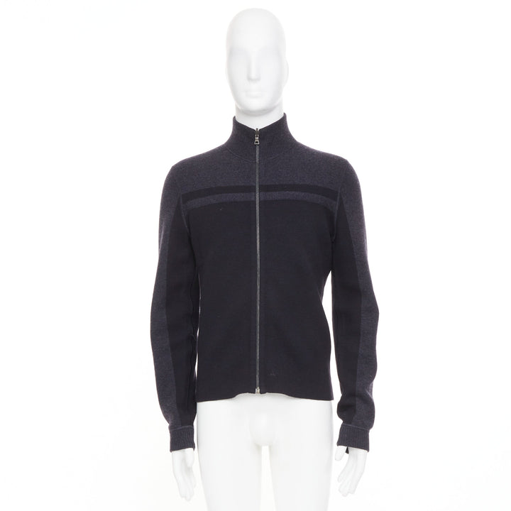 PRADA 2010 panel two tone stripe mock neck zip knit cardigan sweater jacket M