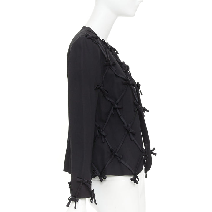 rare MOSCHINO 1990s Cheap Chic Vintage black ribbon bow lattice blazer IT36 XXS