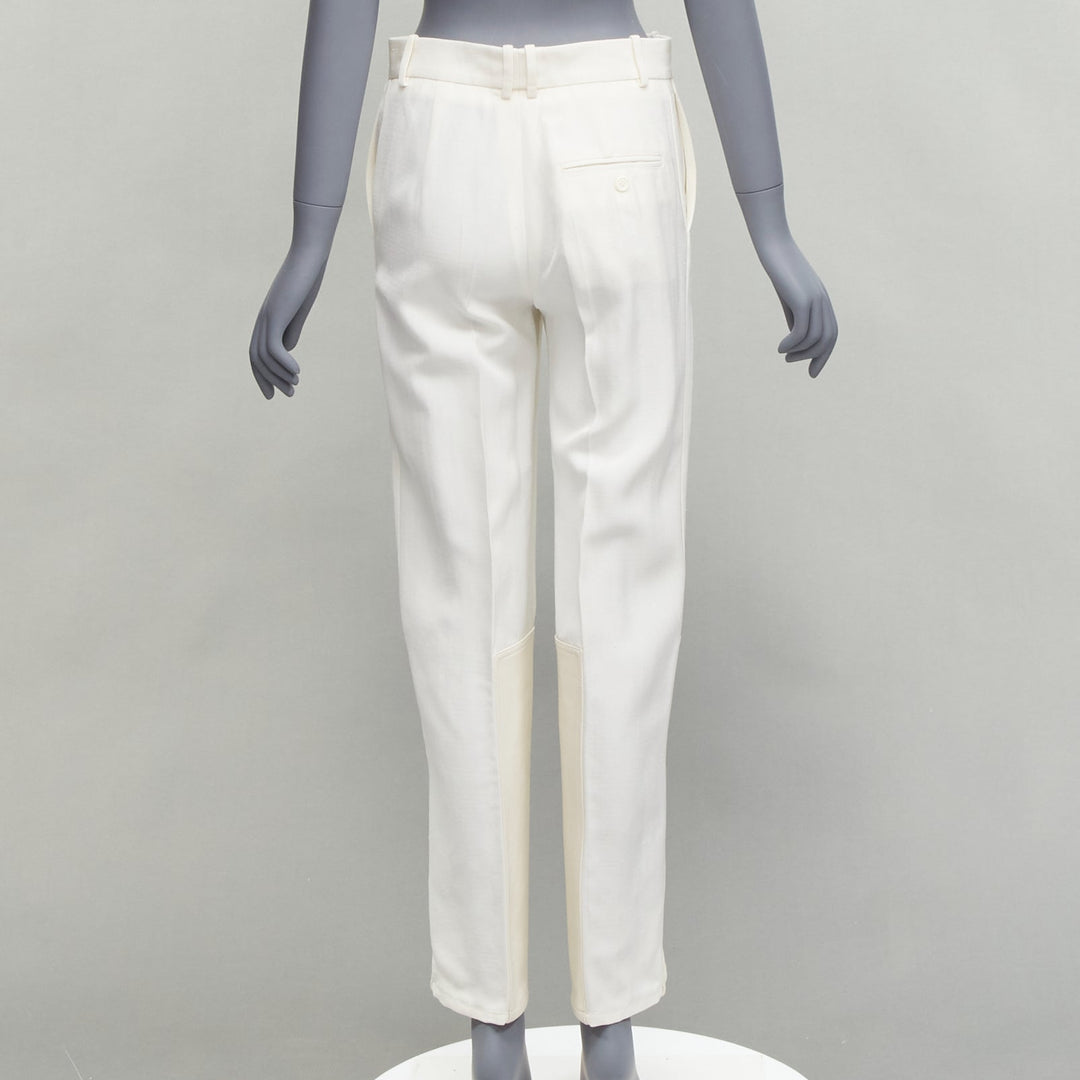 OLD CELINE Phoebe Philo white leather hem minimal straight leg pants FR36 S