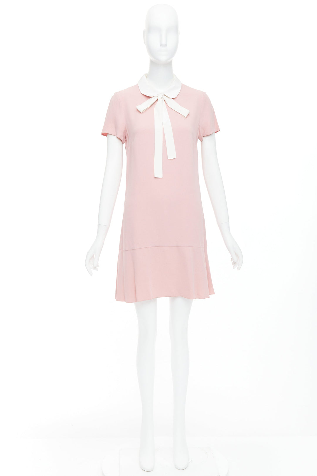 RED VALENTINO pink cream bow tie peter pan collar shift dress IT42 M