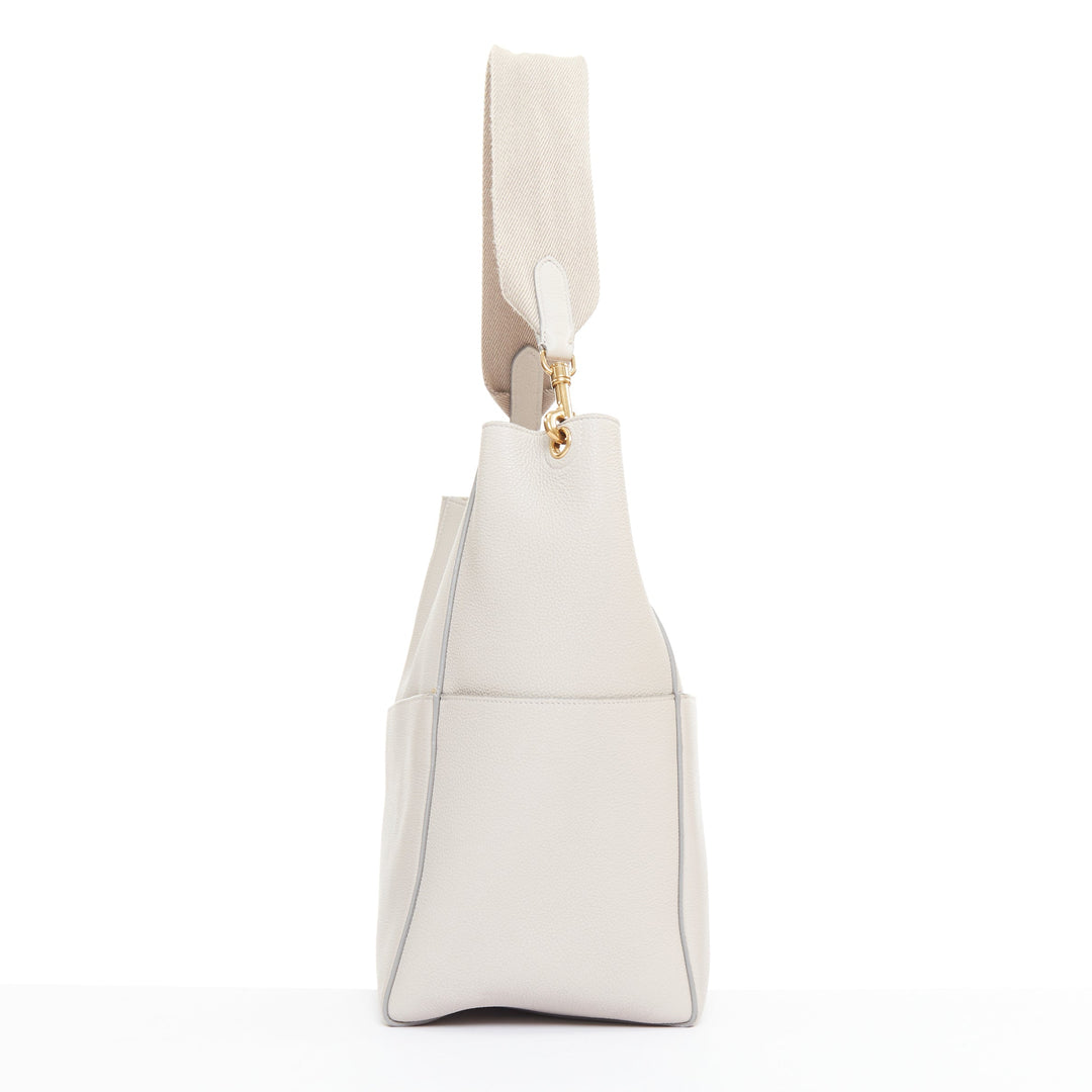 OLD CELINE Seau Sangle off white grey calfskin wool canvas strap bucket bag
