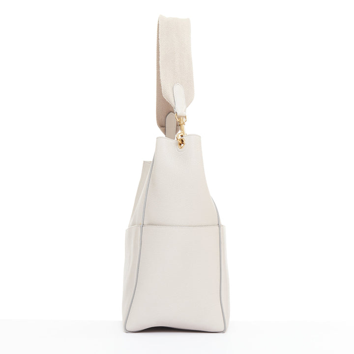 OLD CELINE Seau Sangle off white grey calfskin wool canvas strap bucket bag