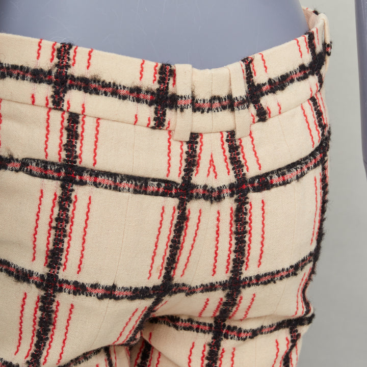 CHLOE Noir Rose black nude wool mohair plaid checked pants FR34 XS