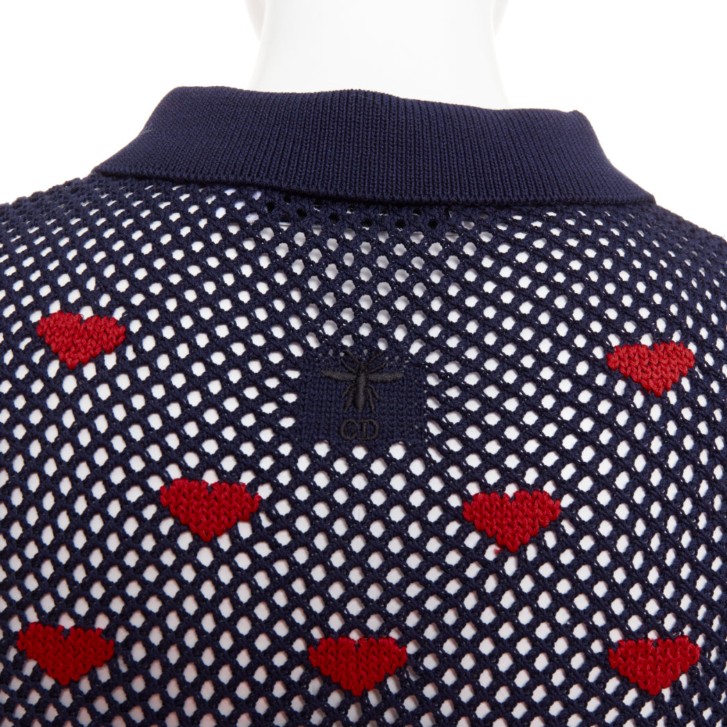 DIOR 520 Seris I Love Paris nav blue red heart knit polo shirt FR36 S
