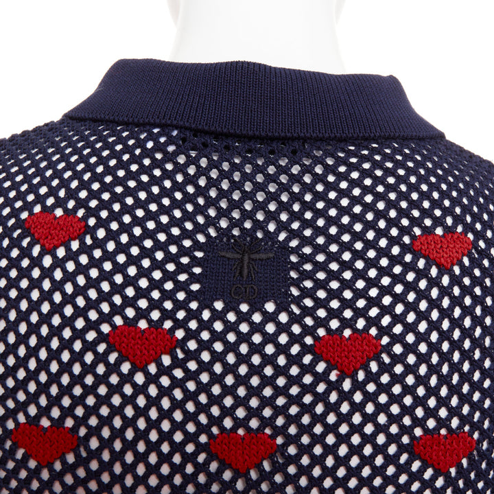 DIOR 520 Seris I Love Paris nav blue red heart knit polo shirt FR36 S