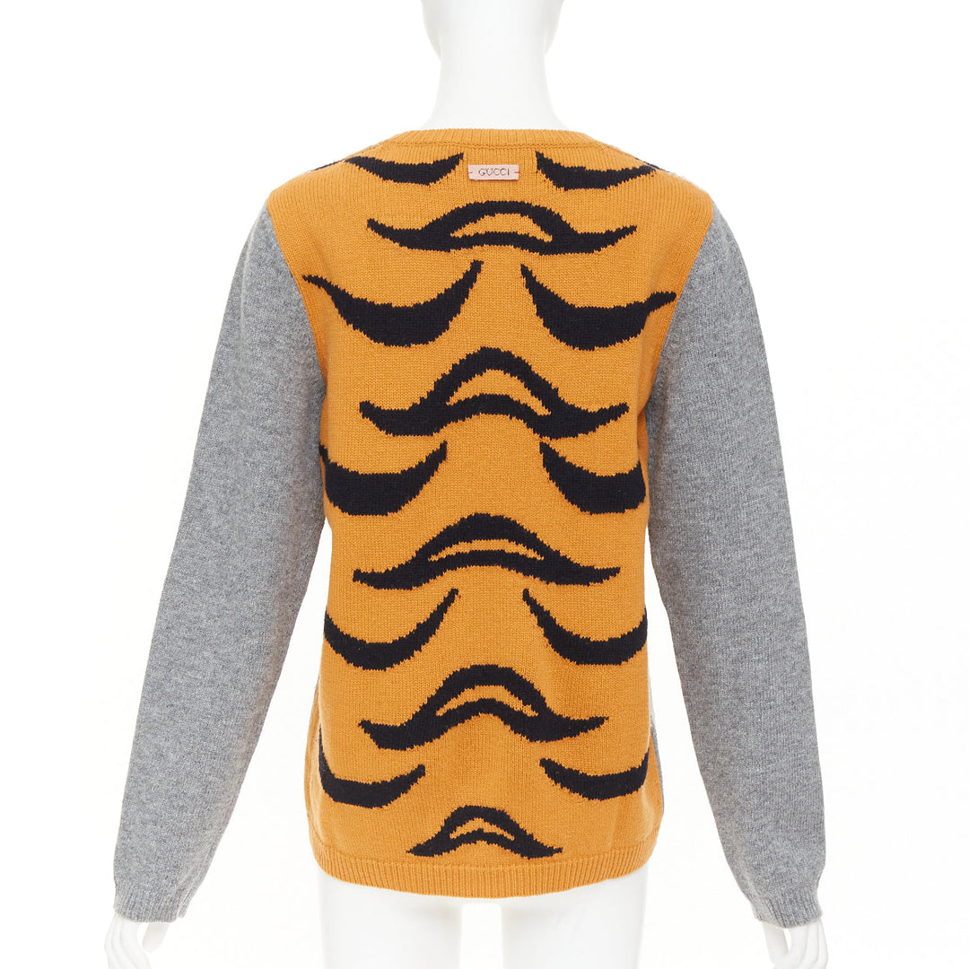 GUCCI 2016  100% wool Tiger intarsia grey animal knit pullover sweater M