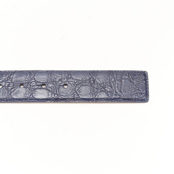 VERSACE $1200 La Medusa silver buckle blue scaled leather belt 80cm 30-34"
