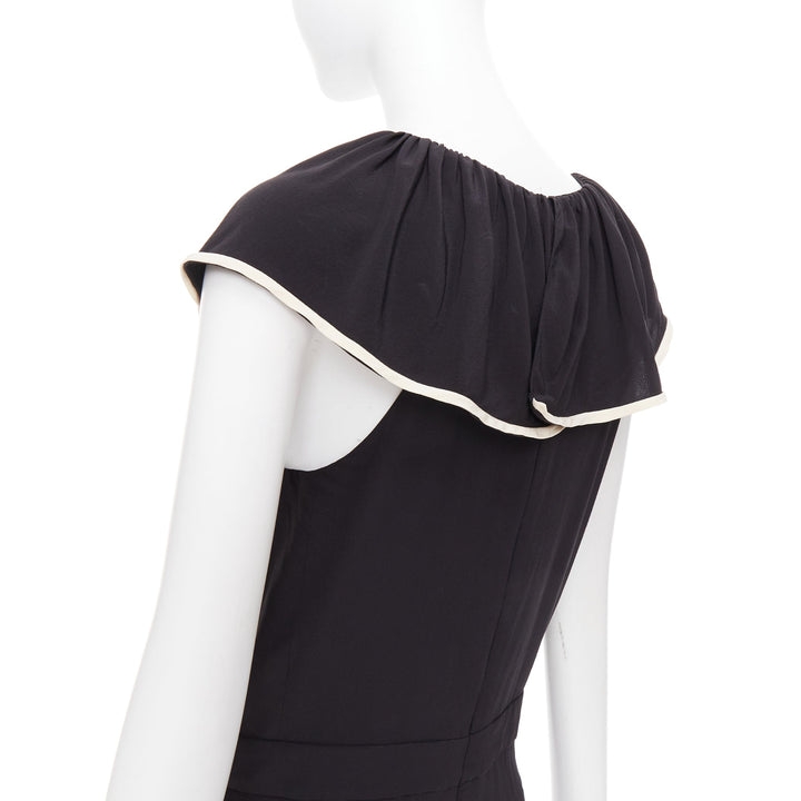 CHLOE black 100% silk crepe de chine ruffle collar jumpsuit FR36 S