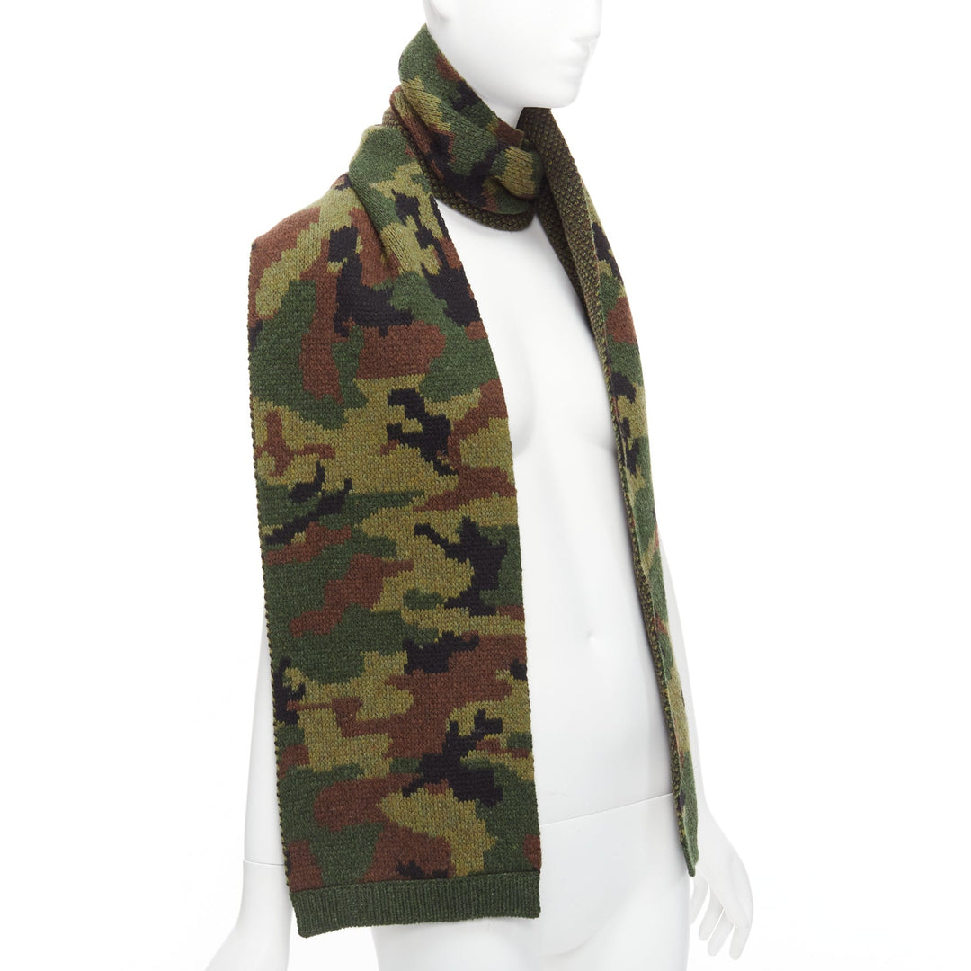 MIU MIU 2019 100% virgin woo green brown camouflage jacquard long scarf