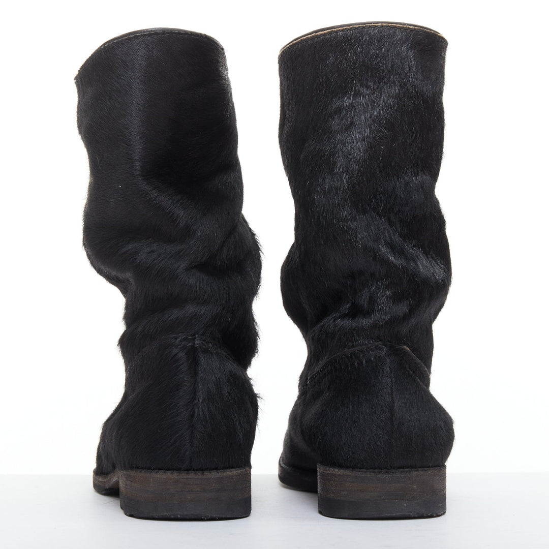 JUNYA WATANABE 2017 black calf hair panelled round toe combat boots S EU37
