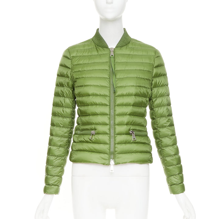 MONCLER Blen Giubotto green horizontal down quilted zip up jacket Sz.1 S