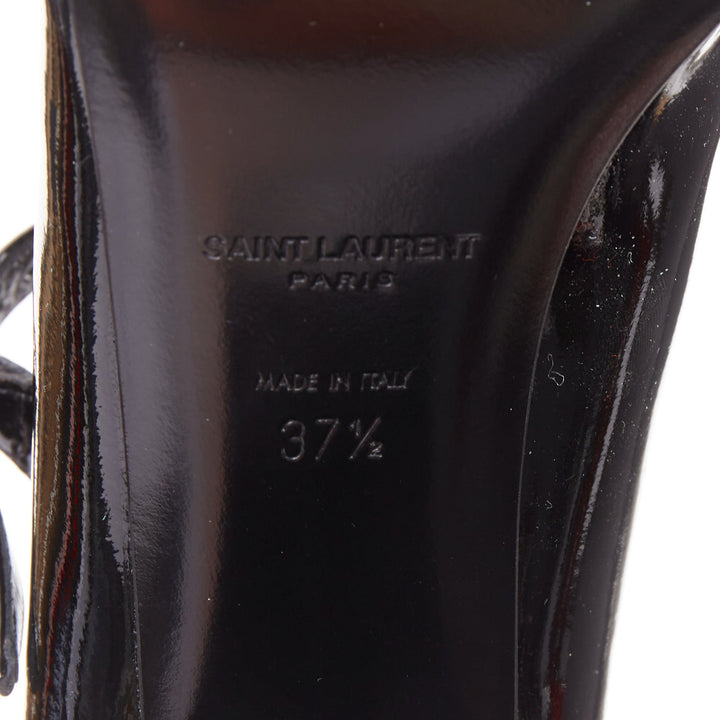 SAINT LAURENT black patent square brooch maryjane kitten pumps EU37.5