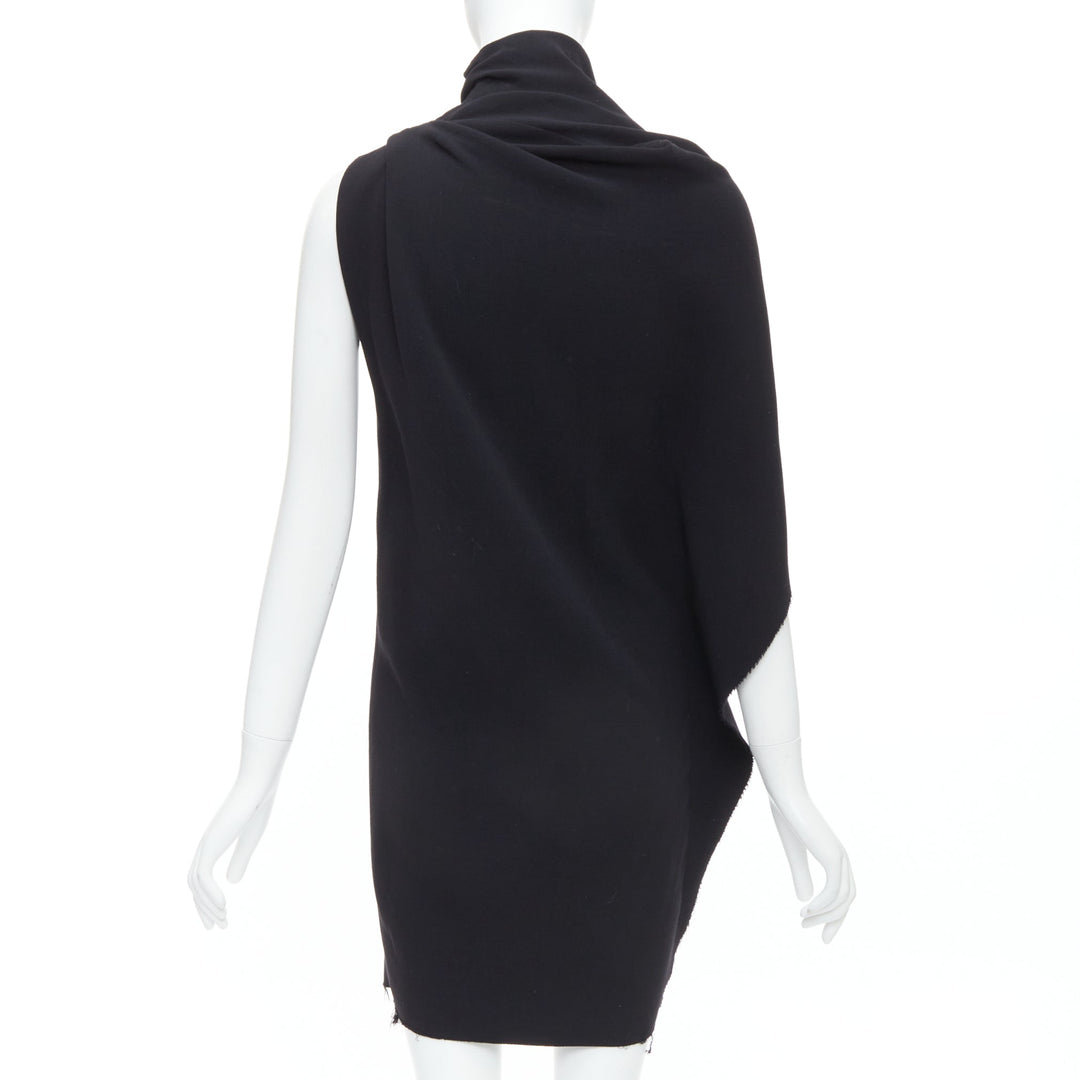 LANVIN 2010 black wool asymmetric zip drape mini dress FR36 S