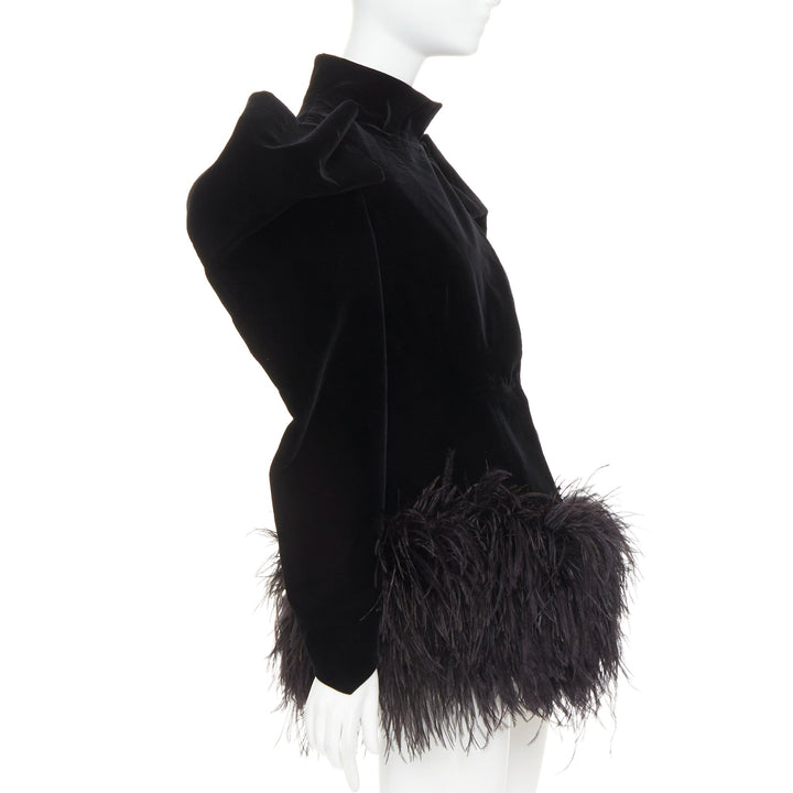 ALEXANDRE VAUTHIER COUTURE SS2022 Runway black velvet feather puff coat dress