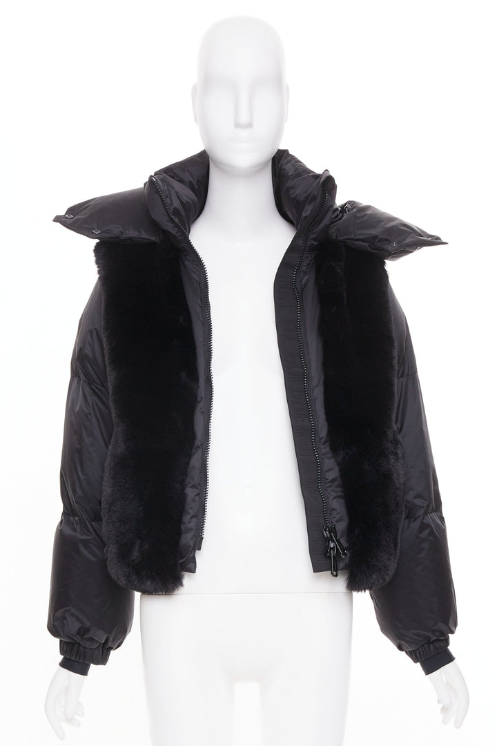 GOLDBERGH 2023 La Reine black faux fur panel hooded goose puffer jacket FR32