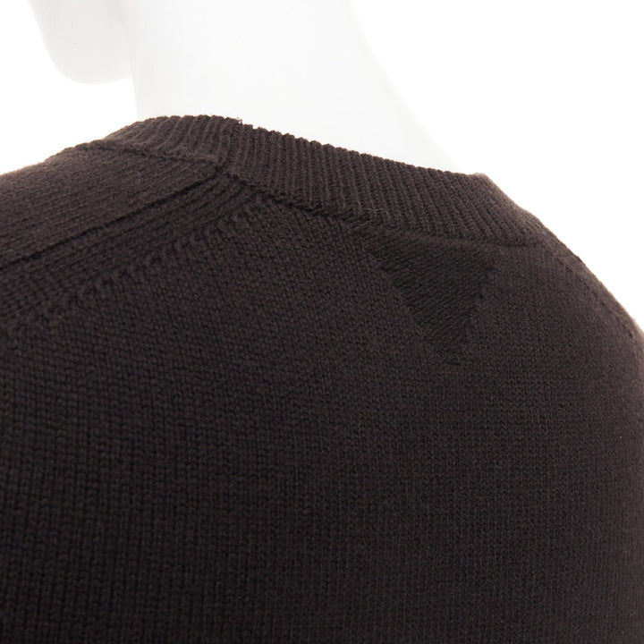 BOTTEGA VENETA  100% wool dark brown classic crew neck long sleeve sweater XS