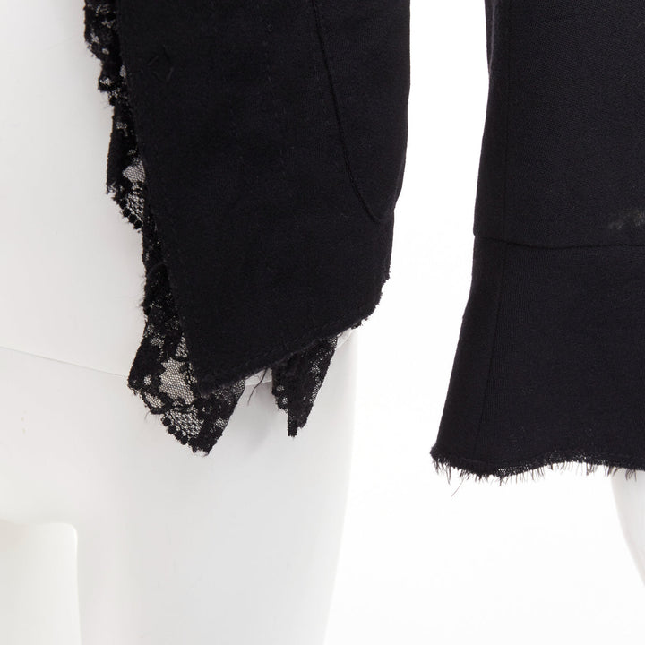 COMME DES GARCONS 2005 black wool lace mousseline open ruffle cropped jacket S