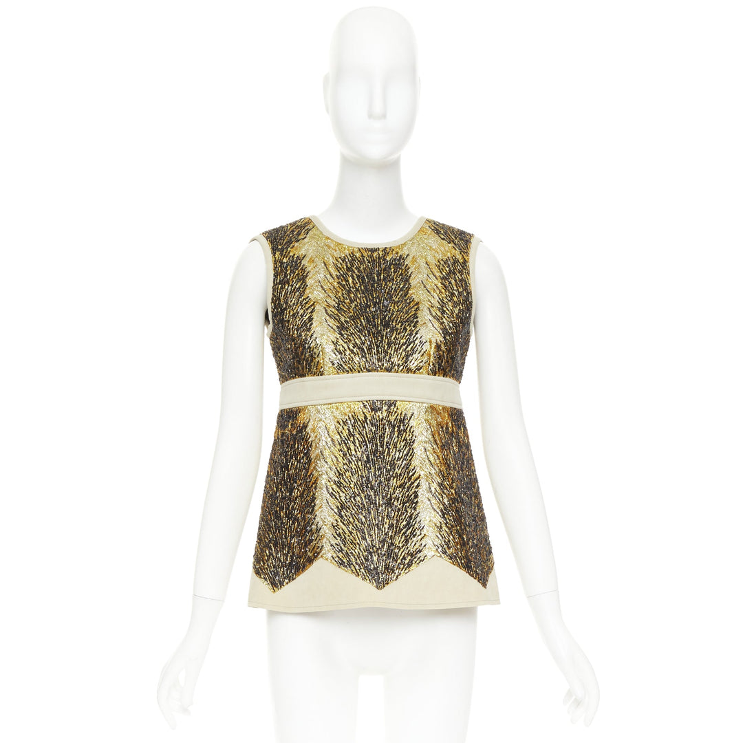 LOUIS VUITTON 2014 gold black sequin embellish neoprene top FR36 S Taylor Swift