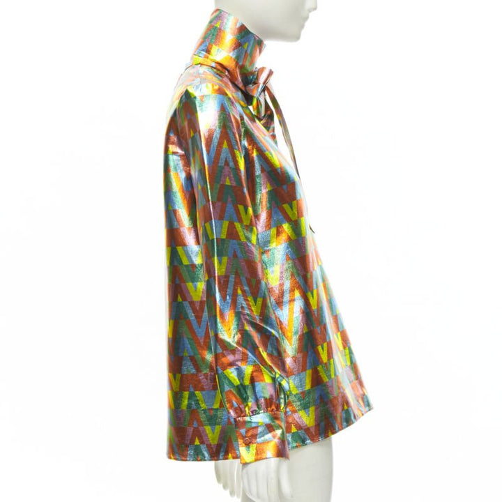 VALENTINO metallic lurex graphic V rainbow scar tie collar blouse IT38 XS