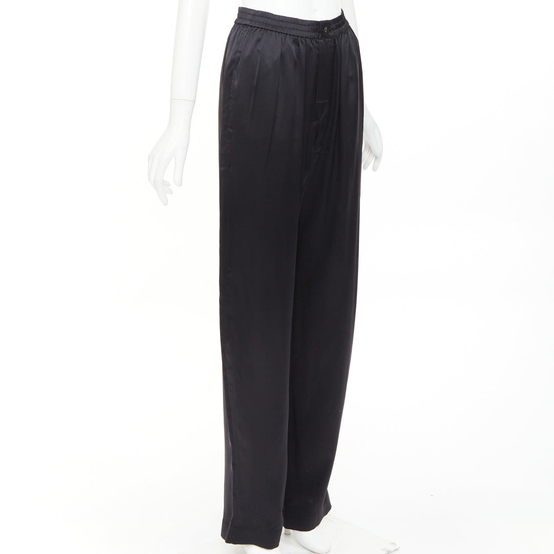 ALEXANDER WANG 2021 100% silk  black mesh V logo cut out relaxed lounge pants XS